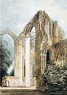 Thomas Girtin Canvas Paintings - Interior of Fountains Abbey the East Window